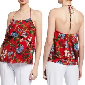 Alice and Olivia Silk Halter Top - Red Oriental - Large